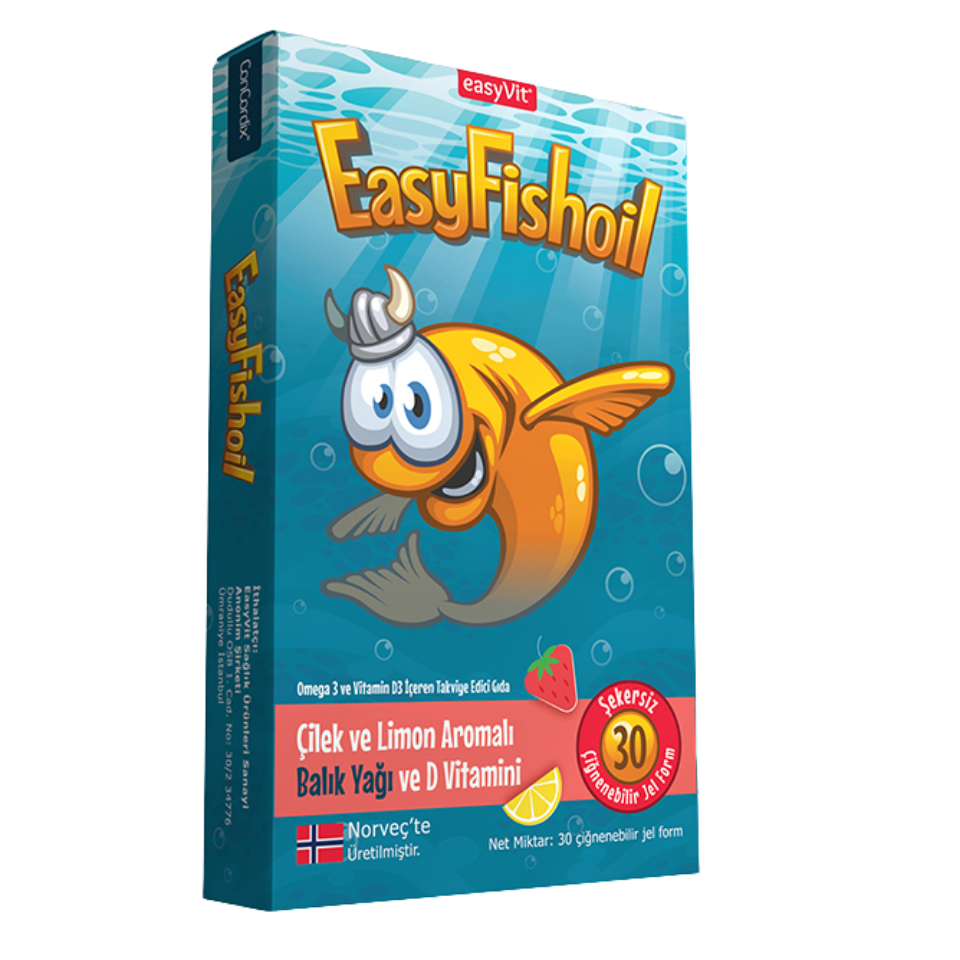 Easy Fish Oil Çilek ve Limon Aromalı Balık Yağı ve D Vitamini 30 Çiğnenebilir Jel