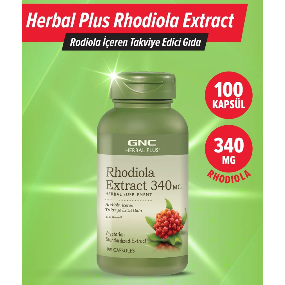 GNC - Herbal Plus Rhodiola Extract 340 mg Rodiola İçeren Takviye Edici Gıda 100 Kapsül