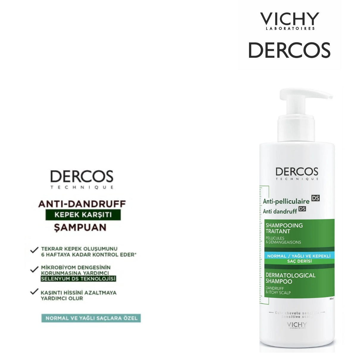 Vichy Dercos Anti Dandruff Kepek Karşıtı Şampuan 390 ml Normal ve Yağlı Saçlar