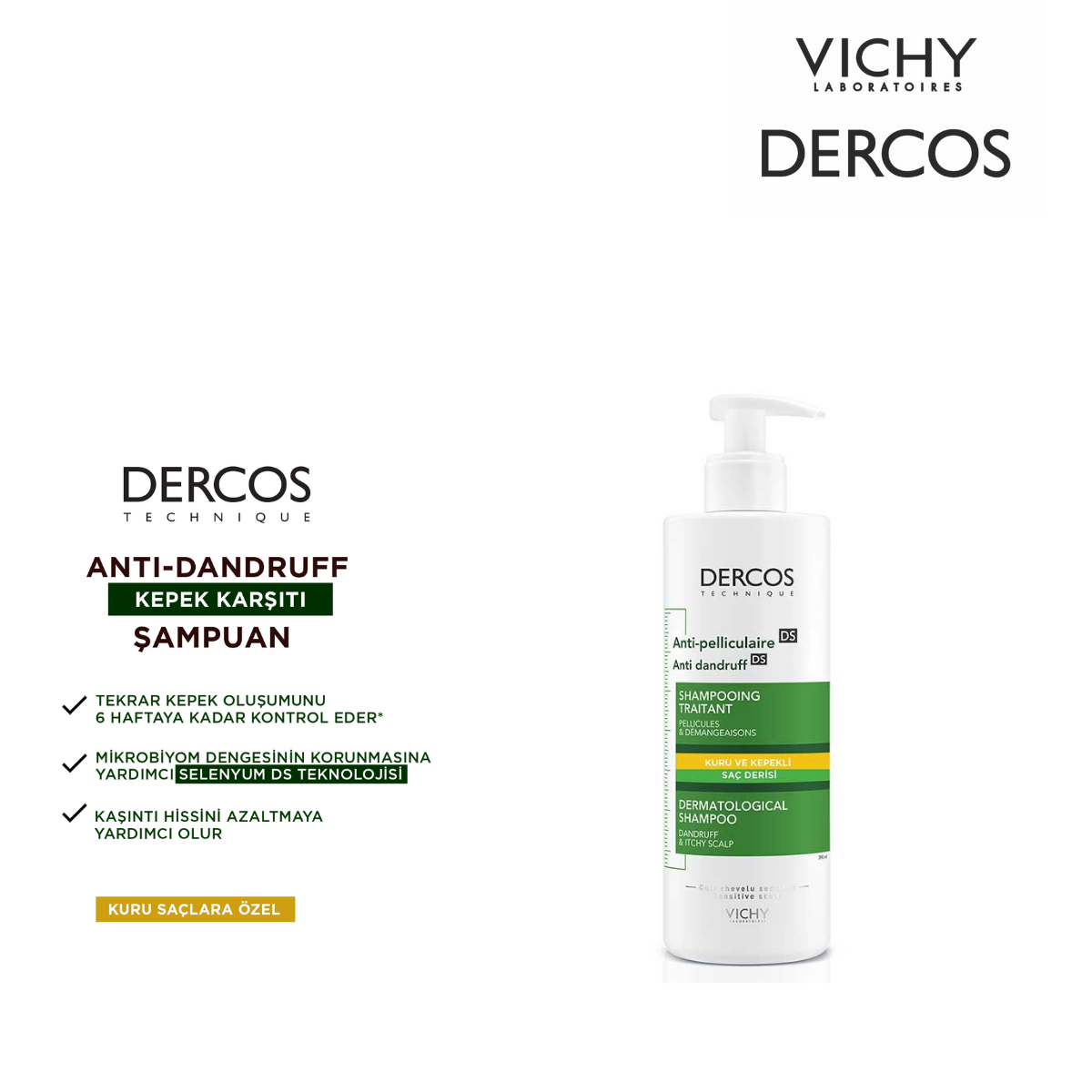 Vichy Dercos Anti Dandruff Kepek Karşıtı Şampuan 390 ml Kuru Saçlar