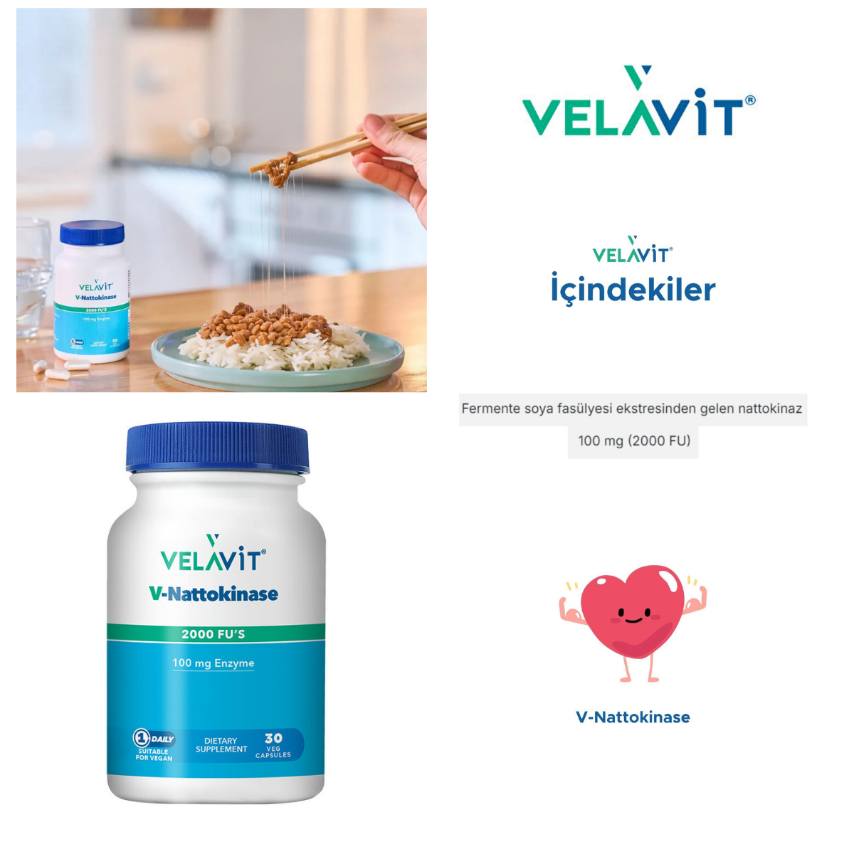 Velavit V-Nattokinase Takviye Edici Gıda 30 Kapsül