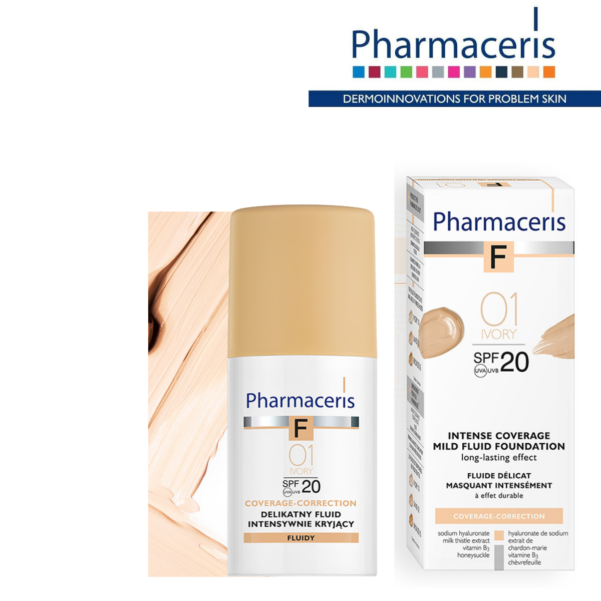 PHARMACERIS INTENSE COVERAGE FOUNDATION SPF 20 (01 IVORY) 30 ML