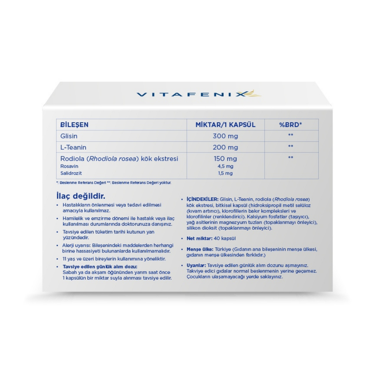 Vitafenix Rhodiolin Rodiola Kök Ekstresi İçeren Takviye Edici Gıda