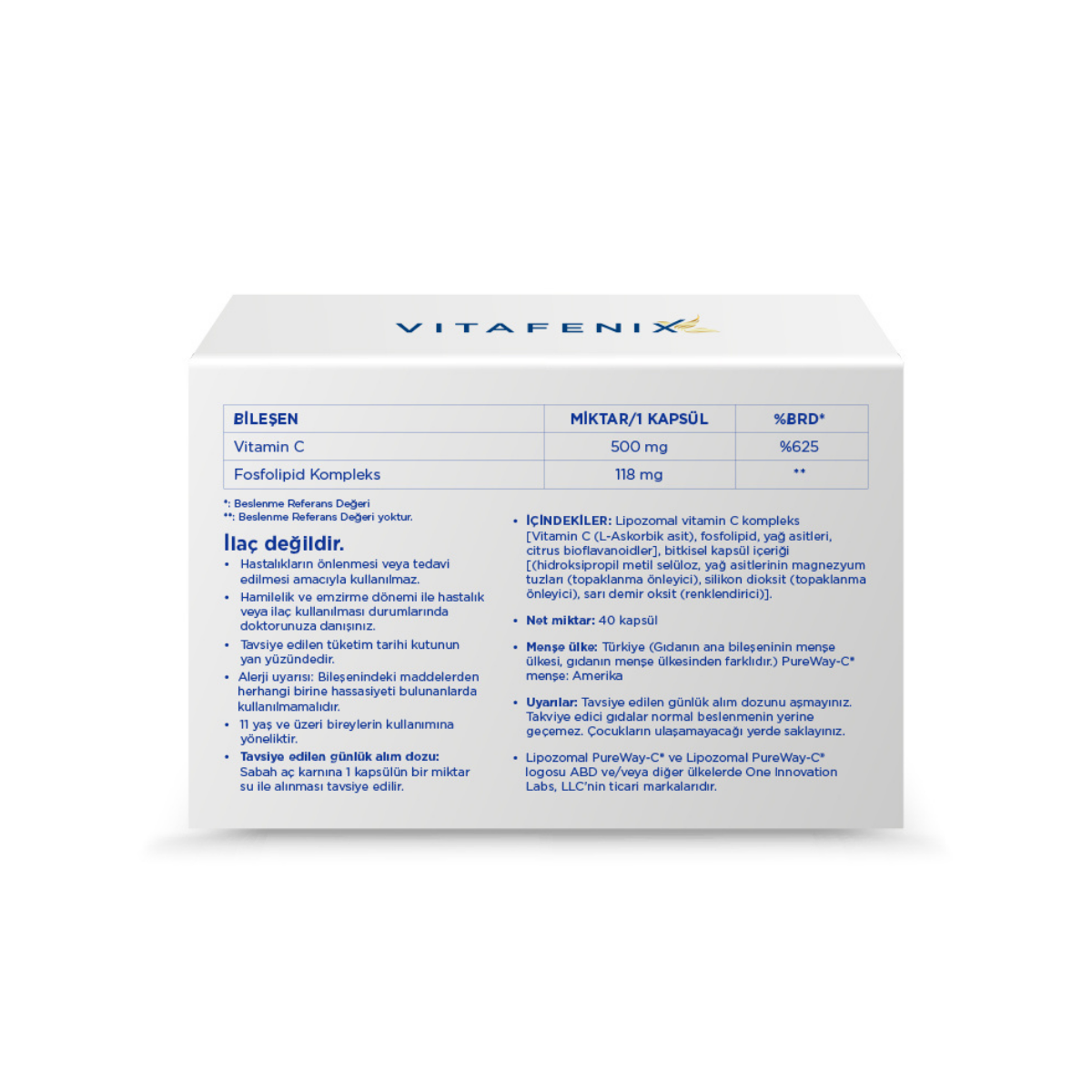 Vitafenix Lipozomal C Vitamini İçeren Takviye Edici Gıda