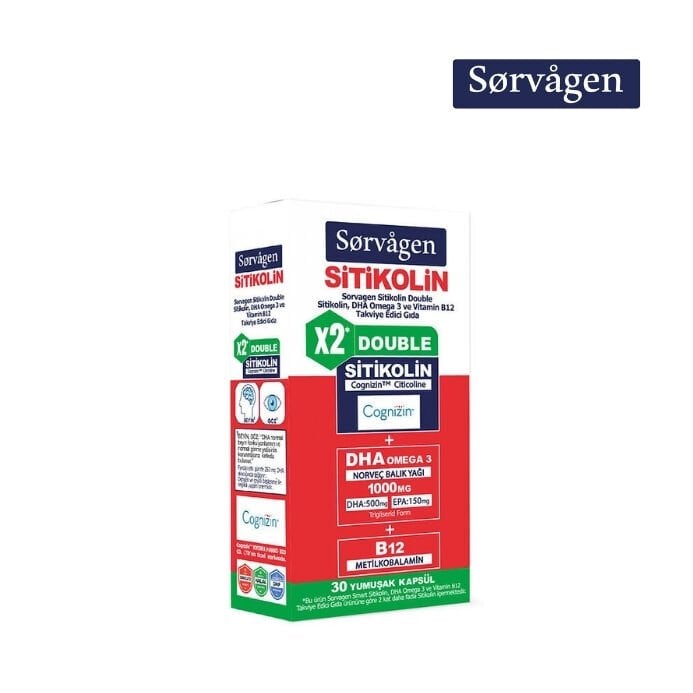 Sorvagen Smart Double Sitikolin DHA Omega 3 ve B12 30 Kapsül