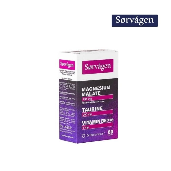 Sorvagen Magnezyum Malat, Taurin ve Vitamin B6 İçeren Takviye Edici Gıda 60 Tablet