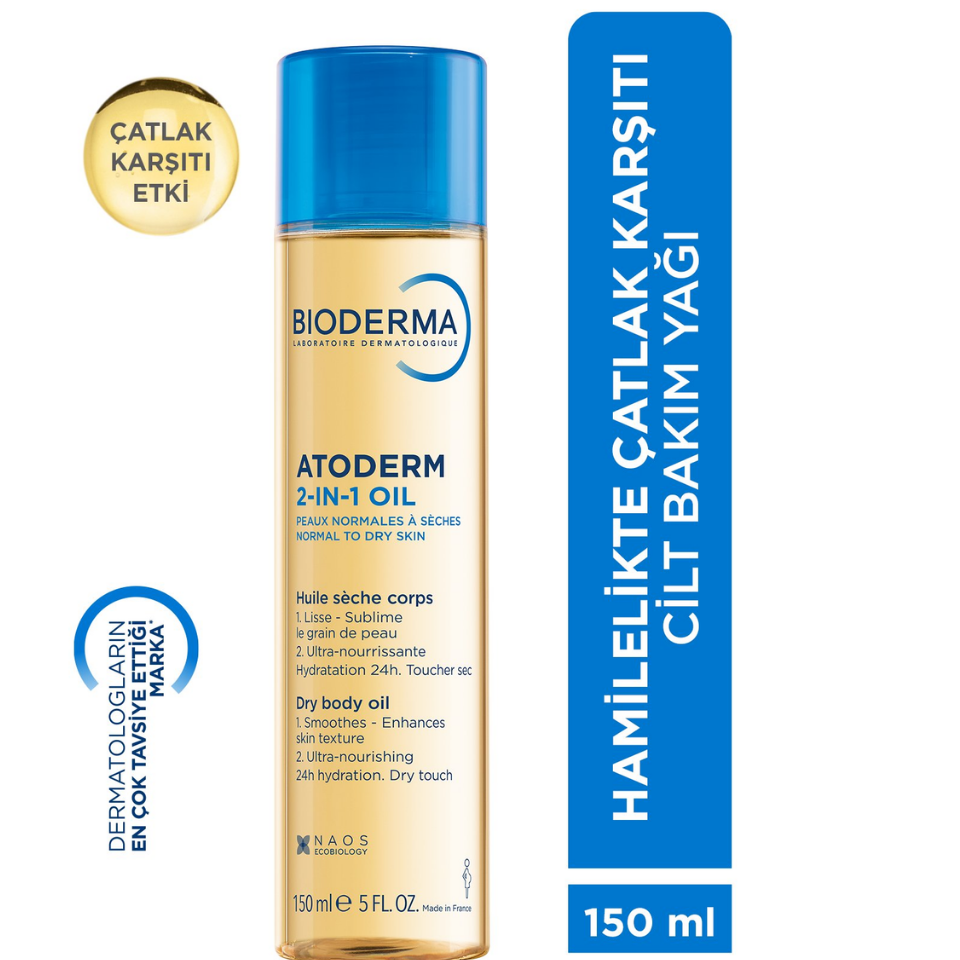 Bioderma Atoderm 2-in-1 Body Oil  Nemlendirici Çatlak Yağı Yüz Vücut Saç 150ml