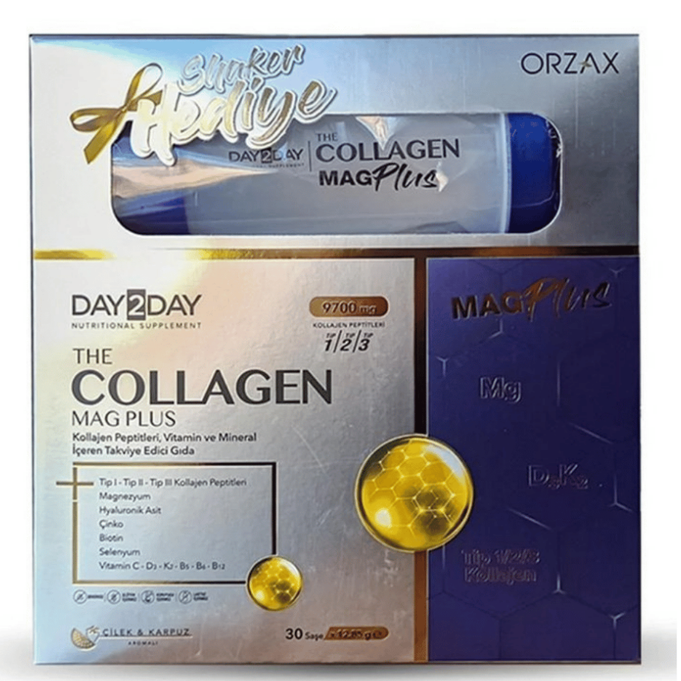 Day2Day Collagen Mag Plus Çilek Karpuz Aromalı 30 Saşe + Shaker Hediyeli